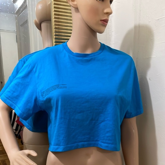 Pangaia Blue Boxy Crop T-Shirt Short Sleeve - Picture 9 of 13